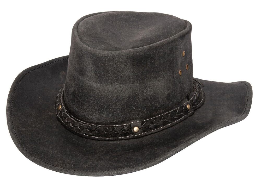 1588 Cowboy Aussie Real Leather Hat Australian Black Western Outback Bush